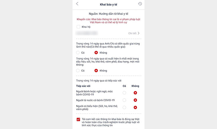 Khai báo y tế trên ứng dụng vneid