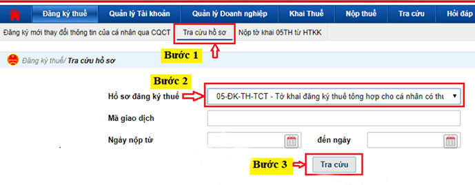 Chọn chức năng “Tra cứu hồ sơ” để tra cứu kết quả đăng ký MST cá nhân